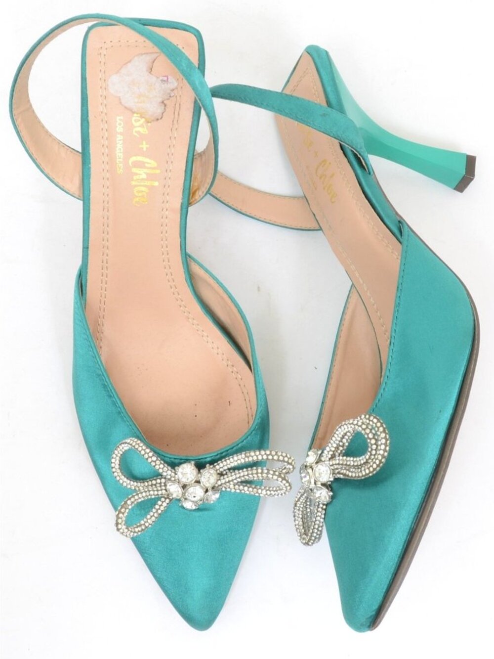 J. Renee Women's 10 Slingback Rhinestone Bow Low Heel Pointed Toe Pumps Cocktail